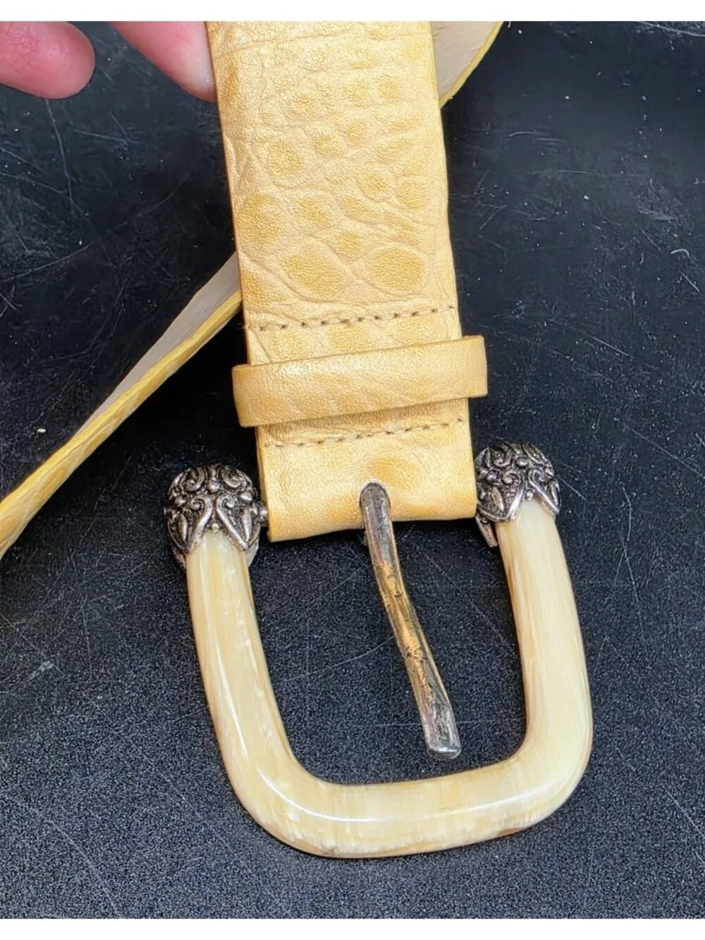 Sandy Duftler Vintage Embossed Crocodile Print Leather Belt #6373 Small Cowgirl